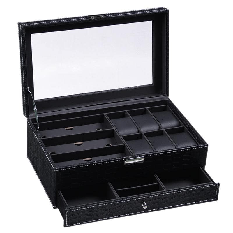 coffret montre cuir crocodile noir 6 slots