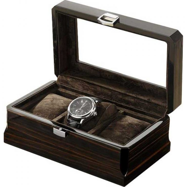 boite à montres vintage en bois foncé 3 slots